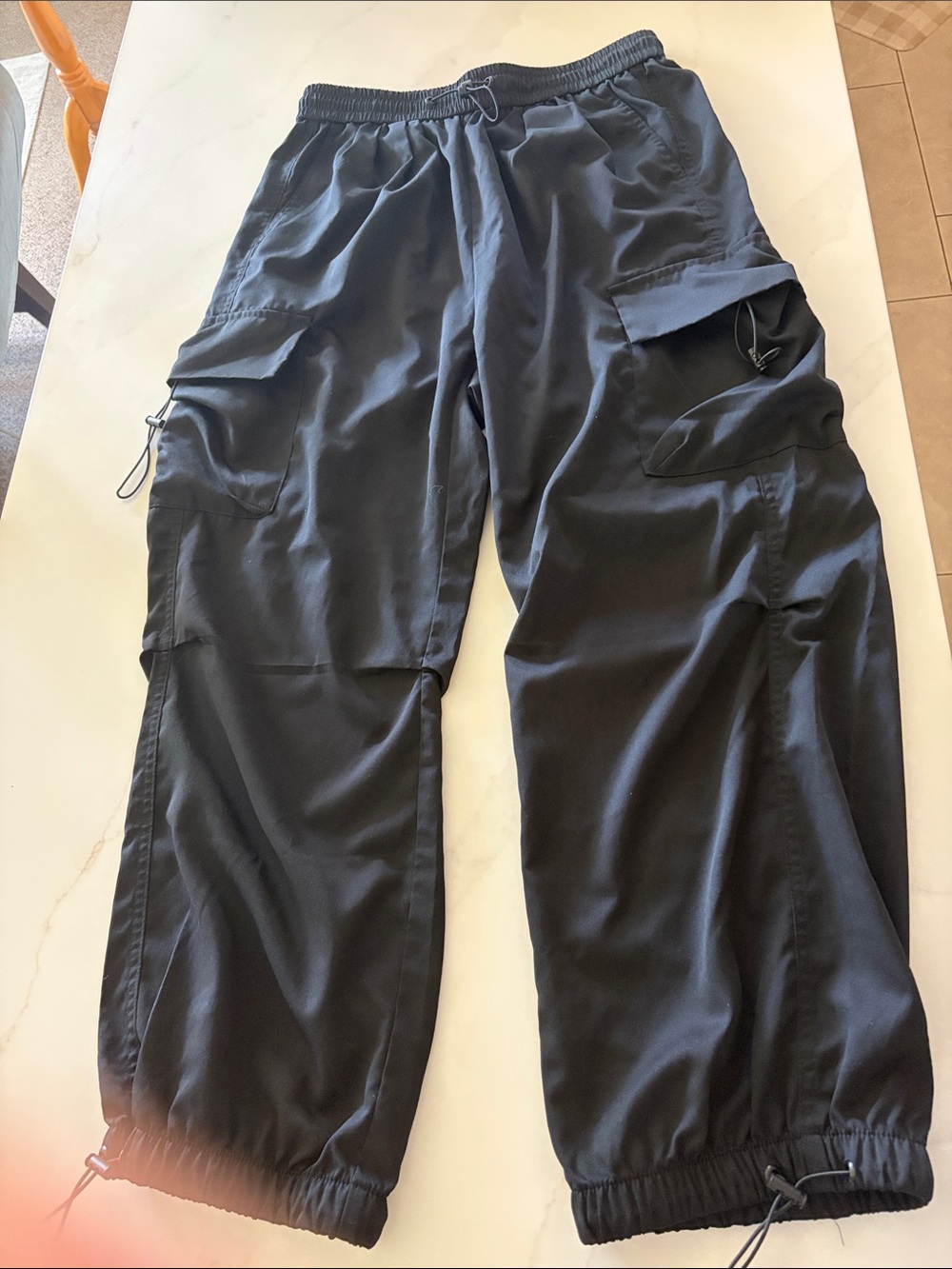manfinity Men's Black Cargo Track Pants - Elastic Waist & Ankle